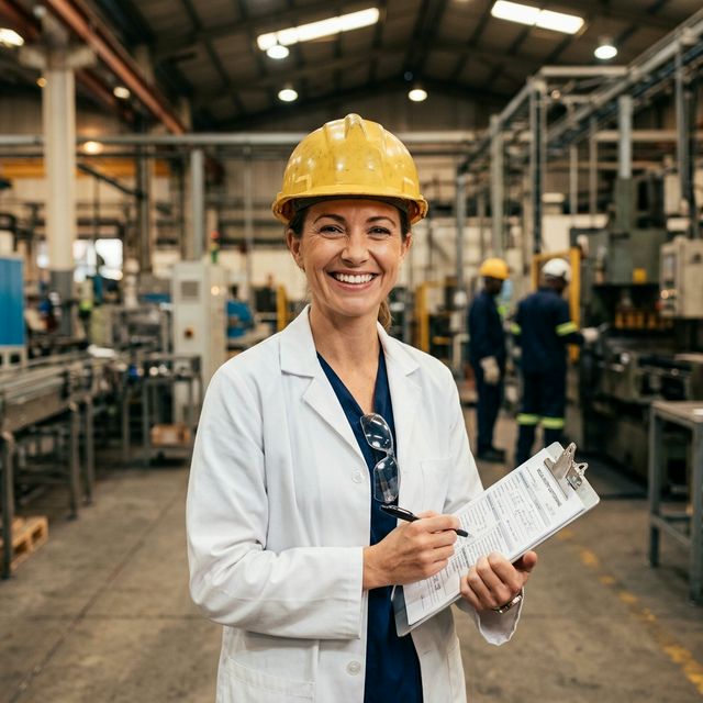 Médico Laboral Evaluando Riesgos en Planta